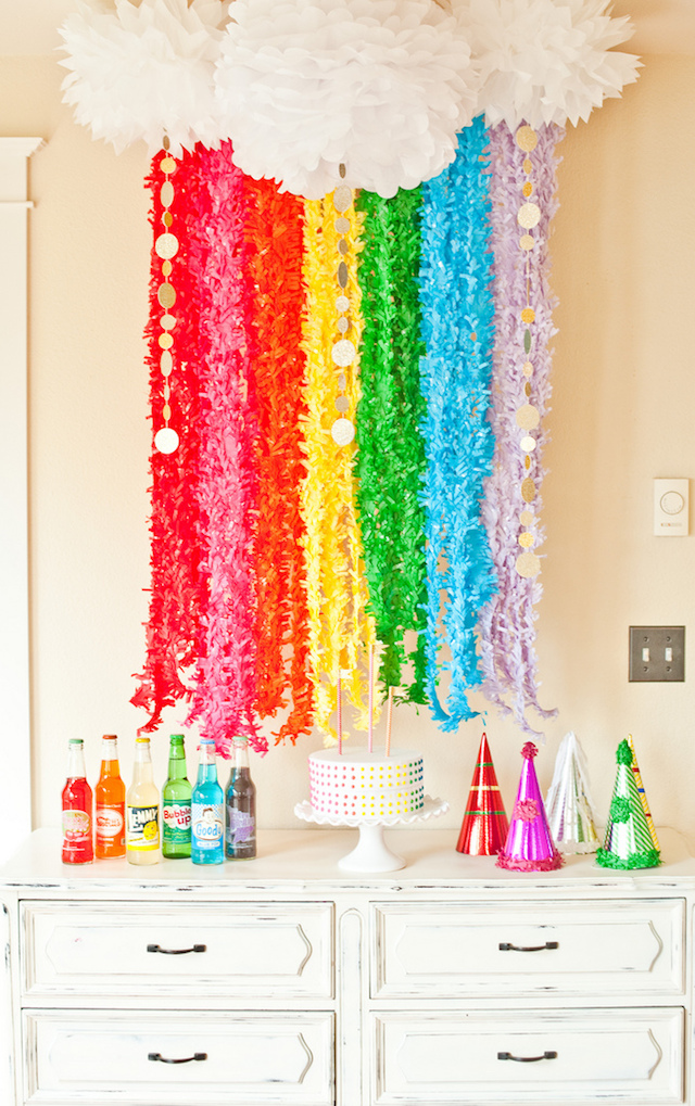 Rainbow fringe garland photo backdrop