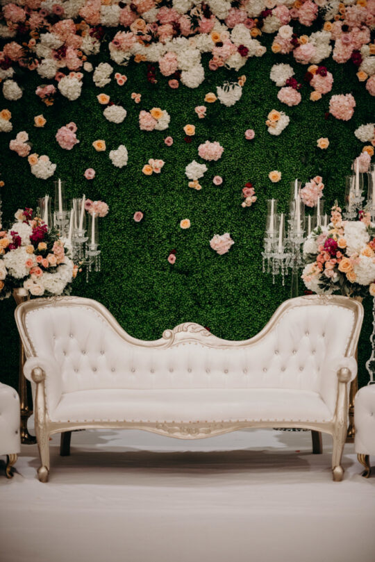 Wedding Chair Lounge Sofa Display against backdrop photoshoot for photobooth